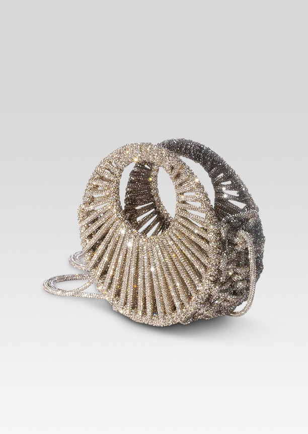 Jaya Mini Bag crystal encrusted circular clutch with radiating spokes