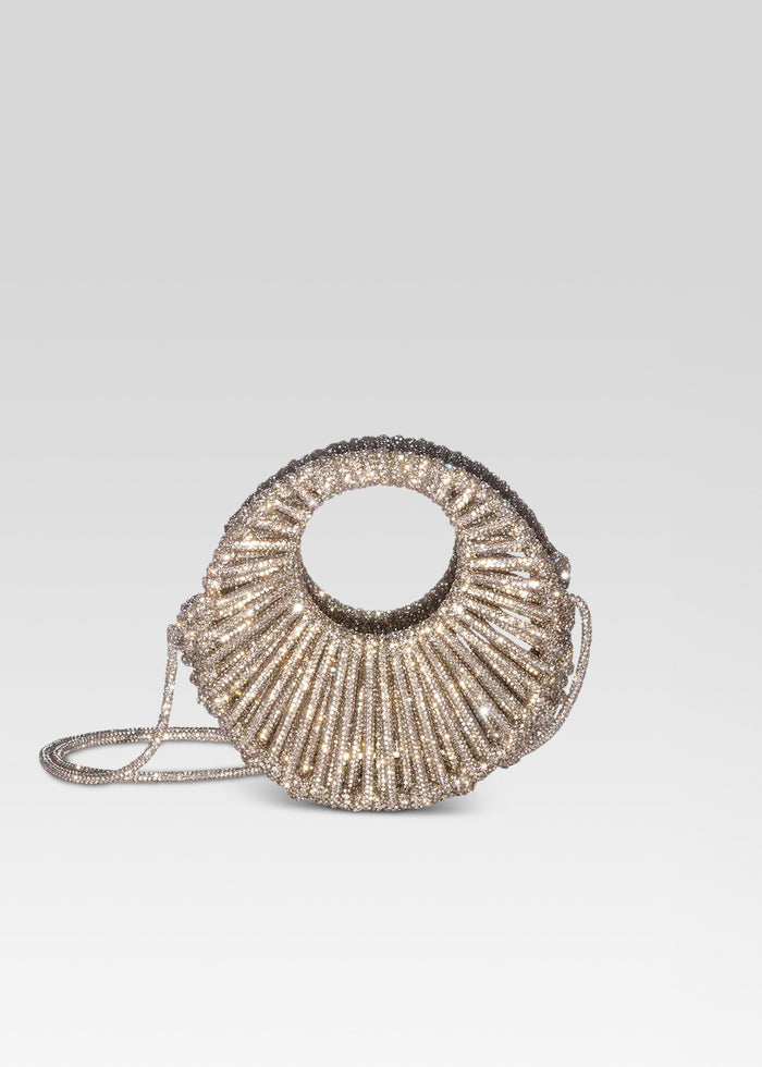 Jaya Mini Bag round crystal bead clutch with open center and silver chain media 1 of 4