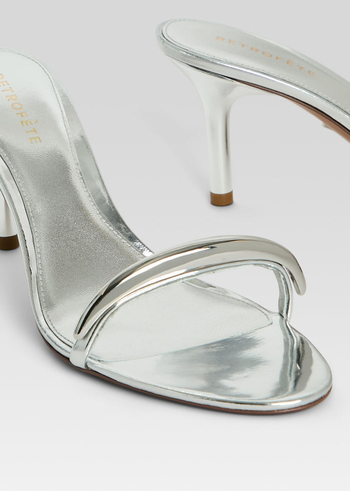 Karli Sandal in silver metallic with thin strap and curved heel media 3 of 5