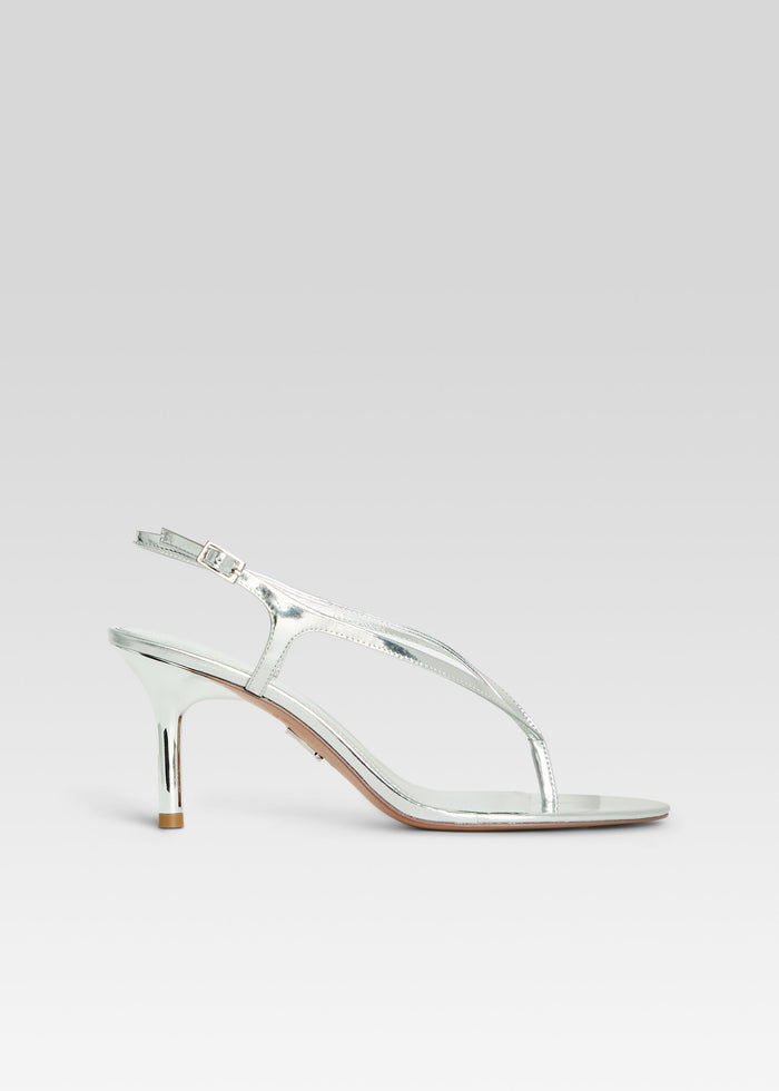 Klotilde Sandal silver metallic sandal with T strap and ankle buckle media 1 of 5