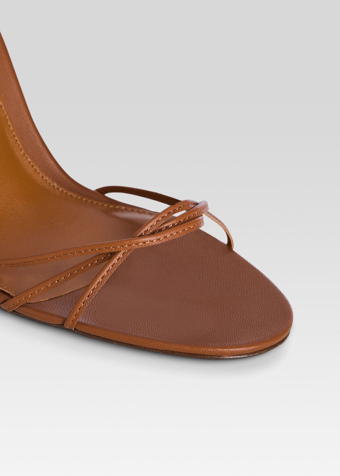 Tan leather Lucia Sandal close-up of the toe area with thin crossing straps media 3 of 5