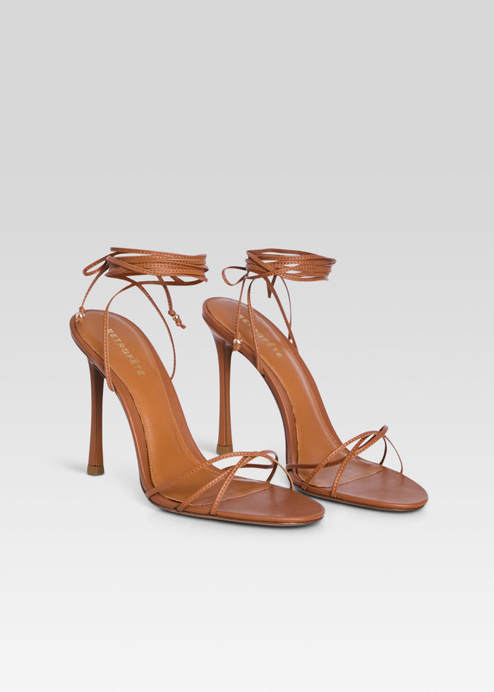 Tan Lucia Sandal high-heeled sandals with multiple straps and ankle ties media 4 of 5