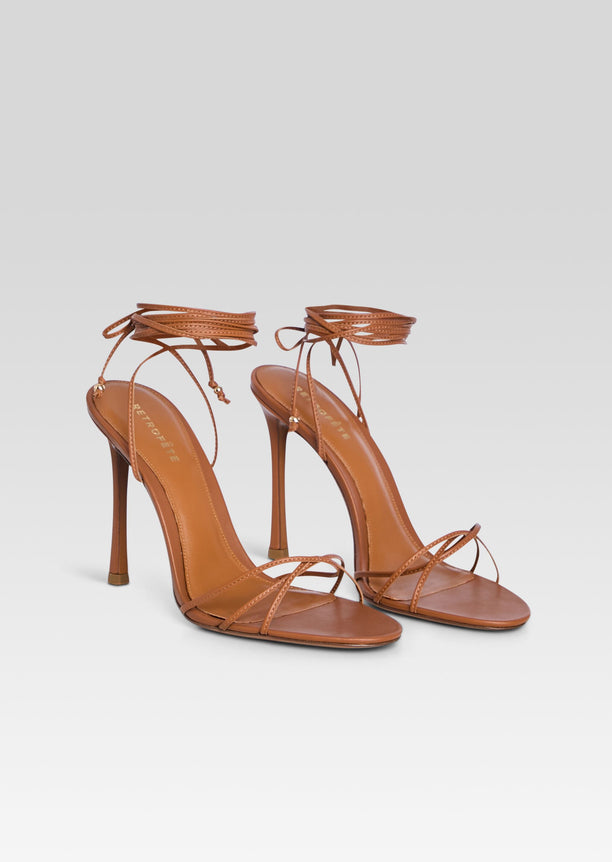 Tan Lucia Sandal high-heeled sandals with multiple straps and ankle ties