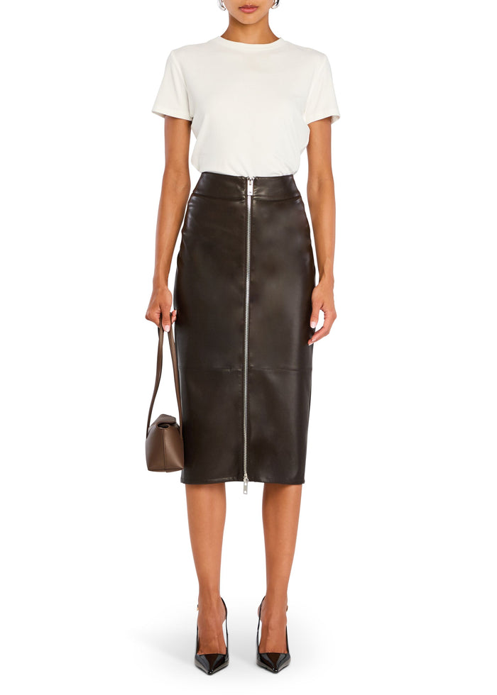 Millicent Vegan Leather High Rise Midi Skirt media 5 of 5