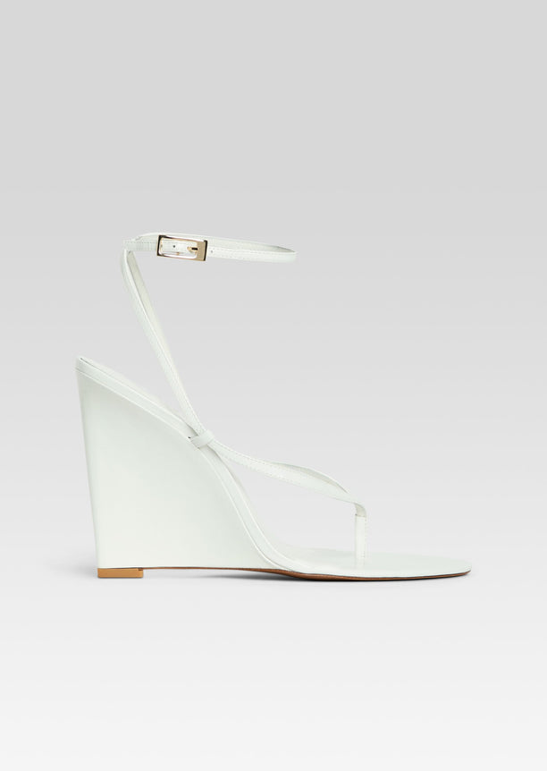 Namby Wedge pale mint sandal with ankle strap and buckle, side view