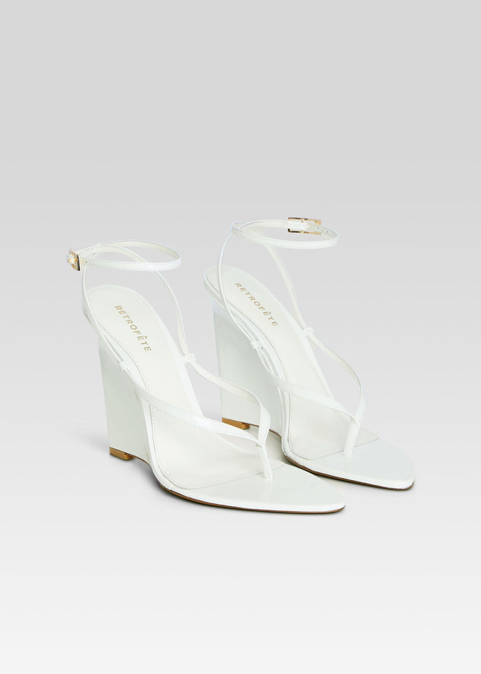 Namby Wedge white sandal with strappy upper and ankle buckle media 4 of 5