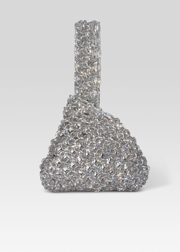 Niky Bag fully encrusted in silver crystals with a sculptural beaded silhouette media 1 of 4