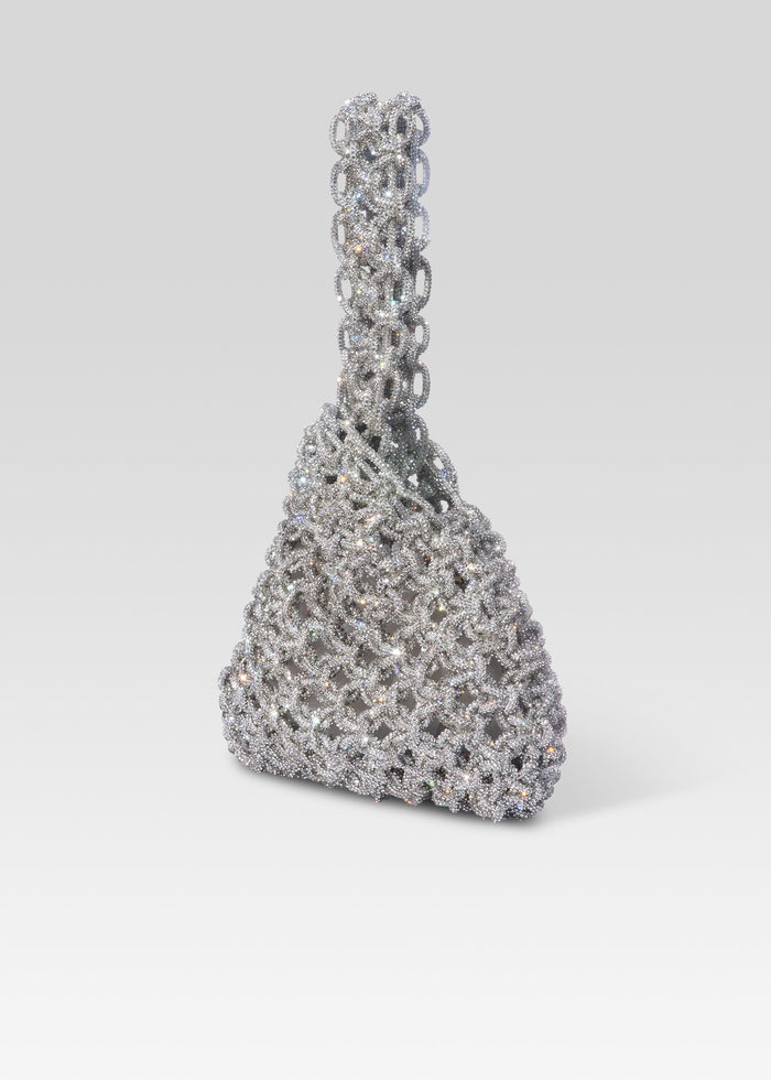 Niky Bag with tall crystal chain handle and teardrop shaped body fully encrusted in crystals media 4 of 4