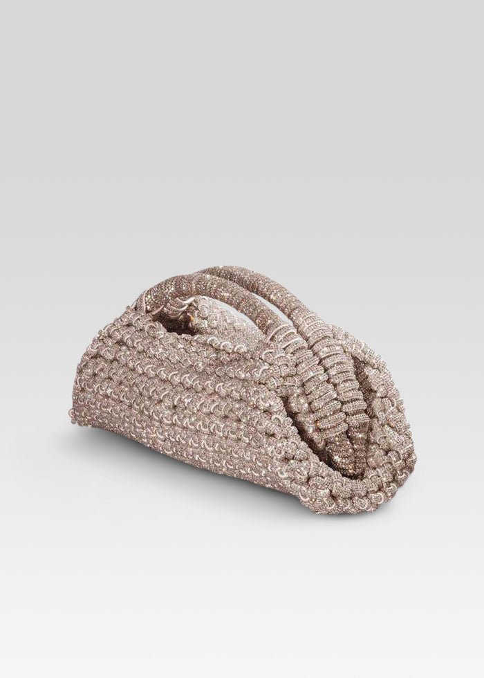 Olivia Clutch in rose gold with a densely beaded surface and sculpted beaded handle. media 4 of 5