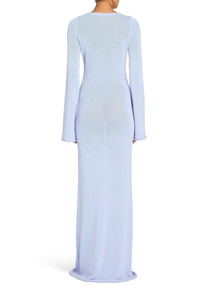 Back view of the light lavender Torry Knit Maxi Dress showing a fitted silhouette and long sleeves media 3 of 4