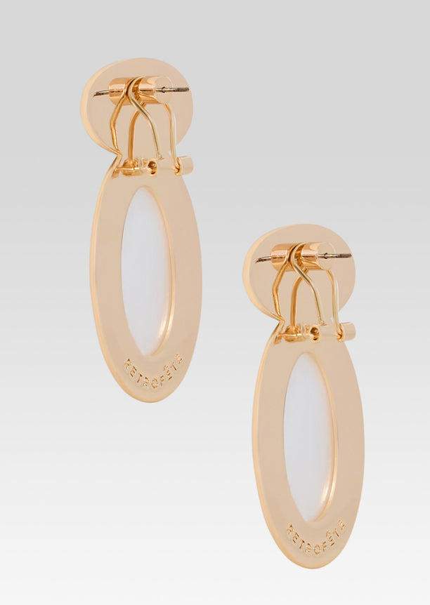 Gold-tone oval clip-on earrings with white oval center panel