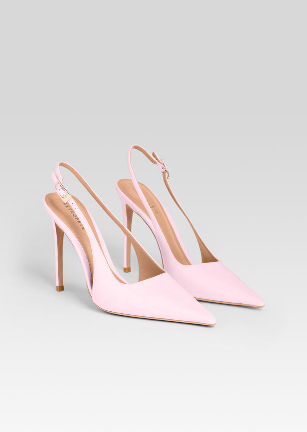Pink Cindy Slingback Heel with pointed toe and slender ankle strap