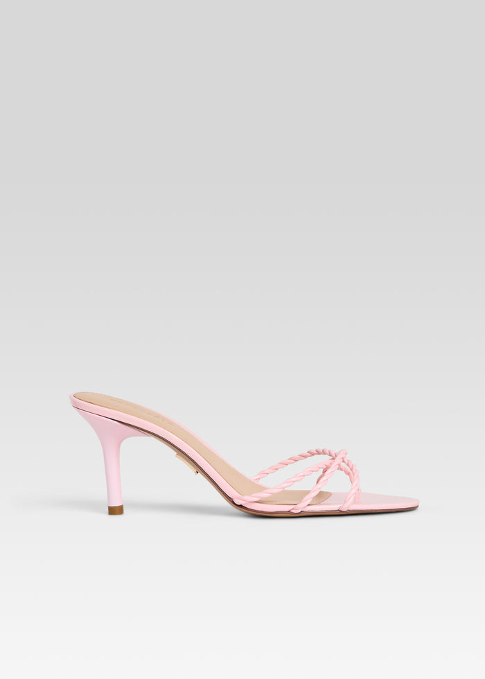 Karolina Sandal in pale pink with twisted braided straps and a slim heel. media 1 of 5