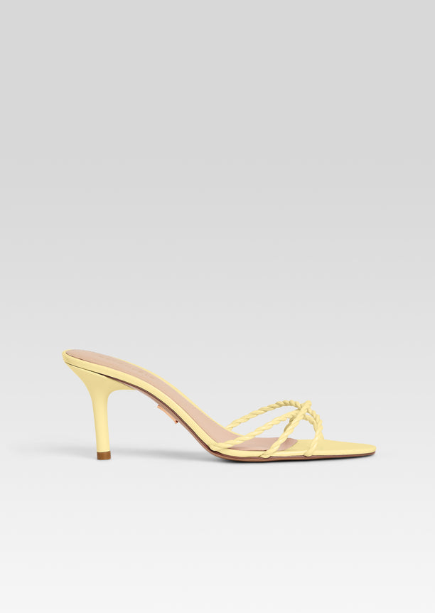 Karolina Sandal pale yellow with braided front straps and slender heel