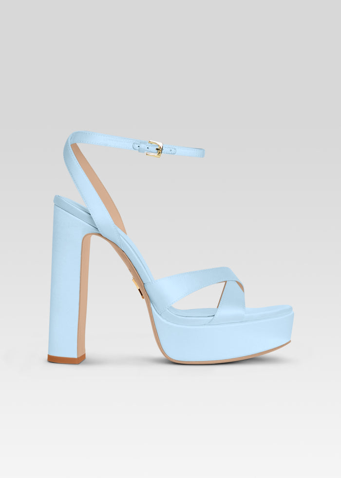 Light blue Melodia Platform Sandal with ankle strap and chunky heel media 1 of 5