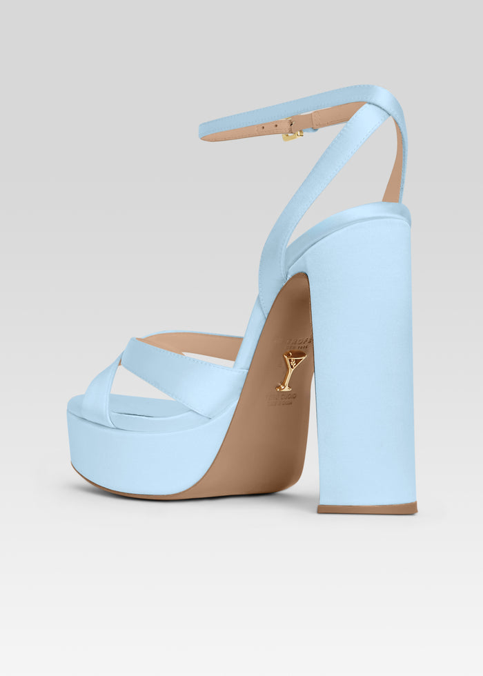 Light blue platform sandal with ankle strap and gold buckle media 5 of 5