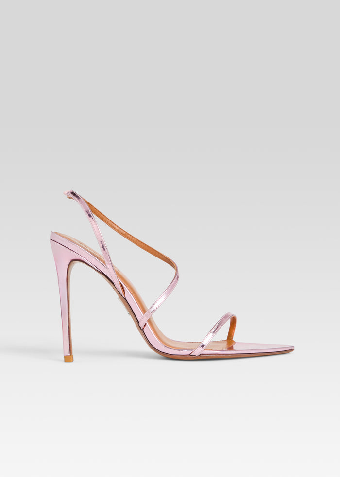 Pink metallic Naomi sandal with delicate straps and a tall stiletto heel media 1 of 5