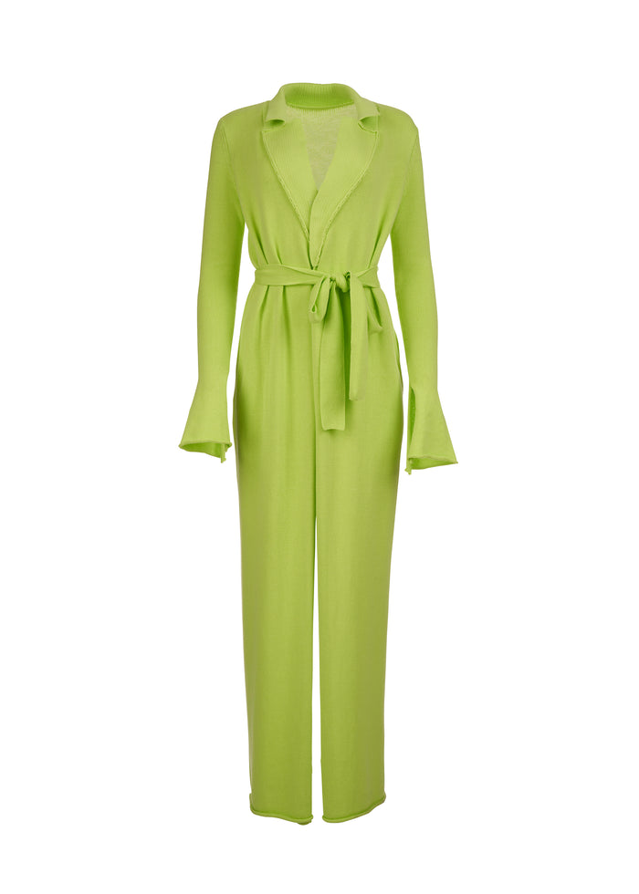 Bright lime green belted cardigan with lapels and long sleeves media 1 of 1