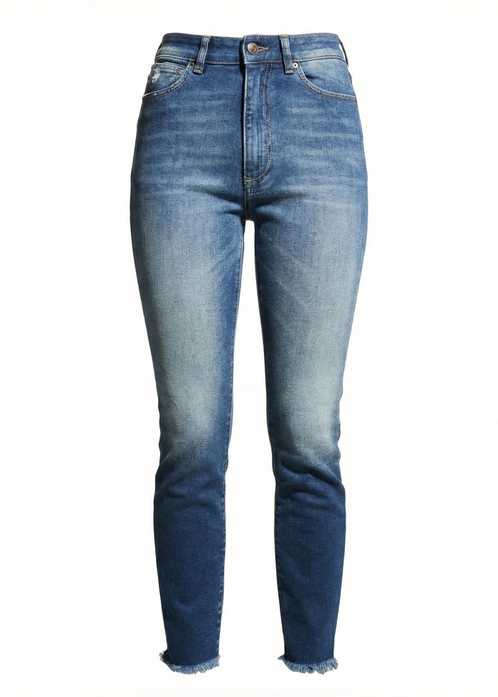Toya Jean blue faded denim jeans with high rise and frayed hems media 1 of 1