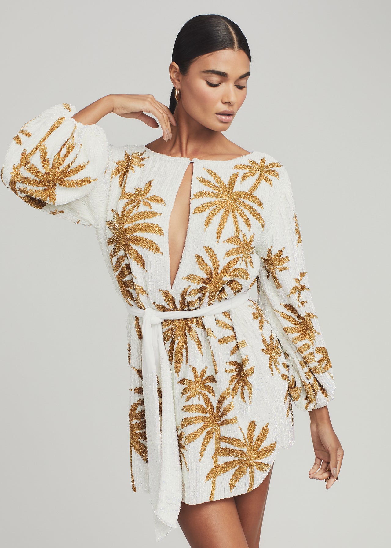 sequin palm tree dress Green Palm Tree Sequin One Shoulder Dress