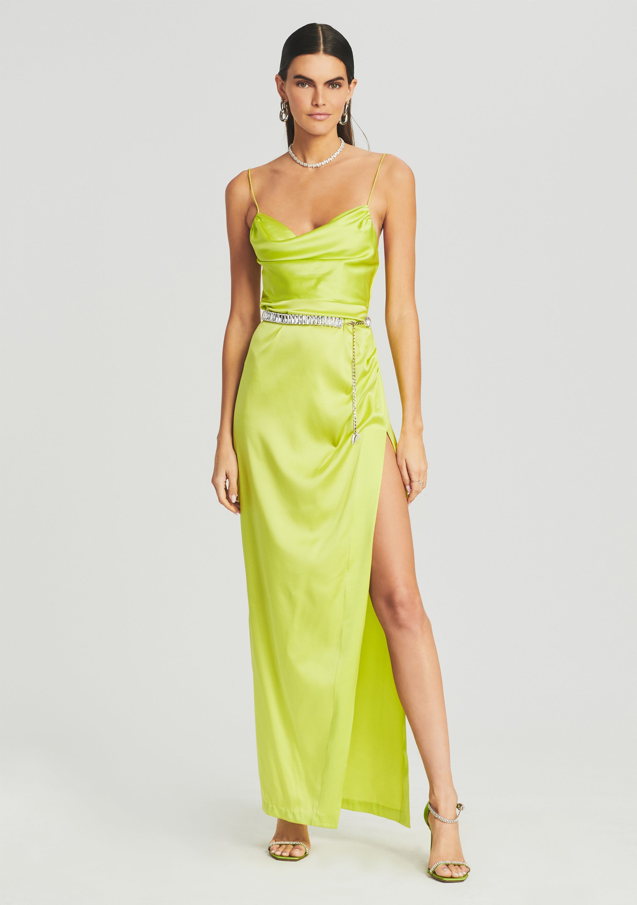 Neon yellow silk store dress