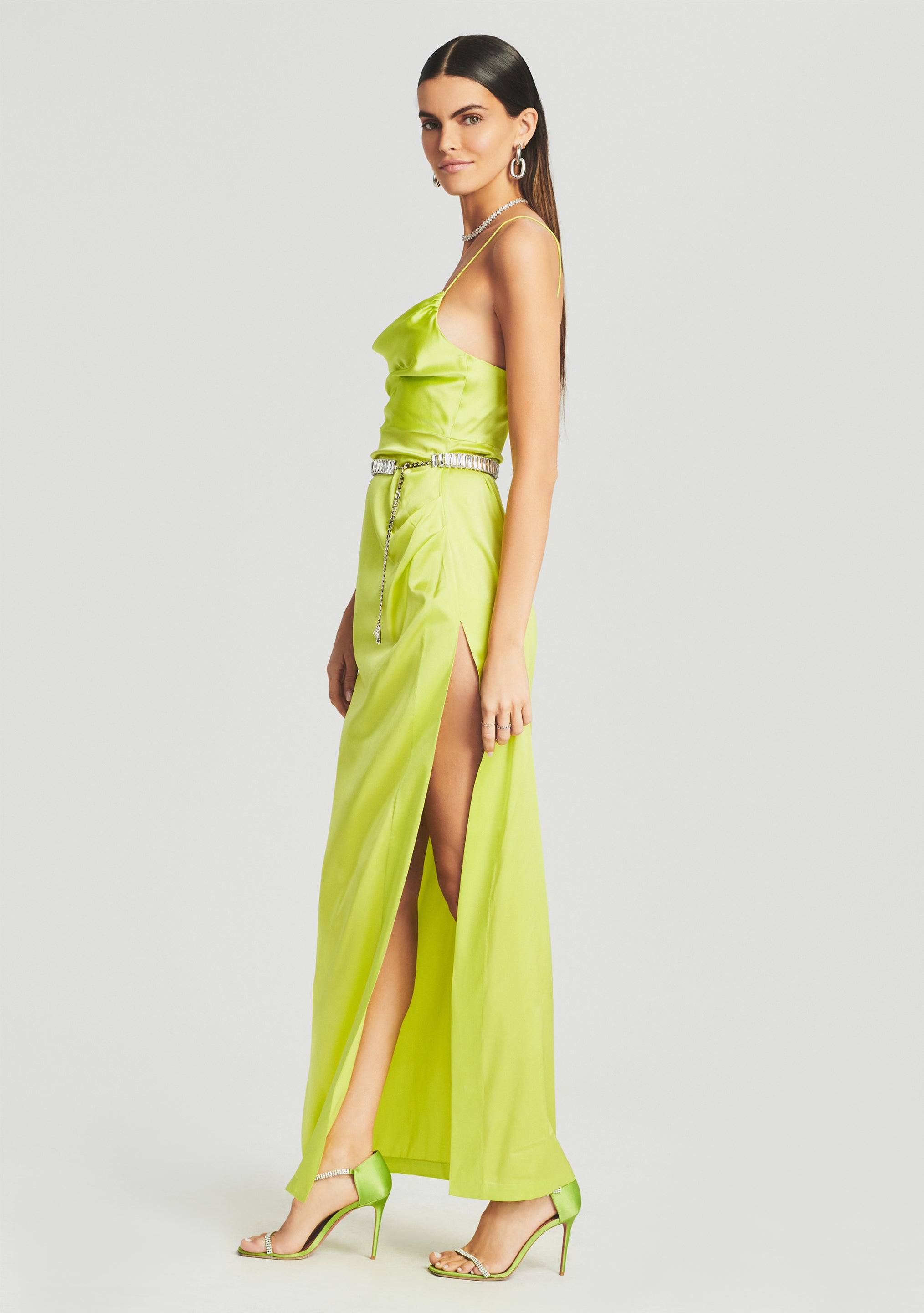 Neon yellow shop silk dress