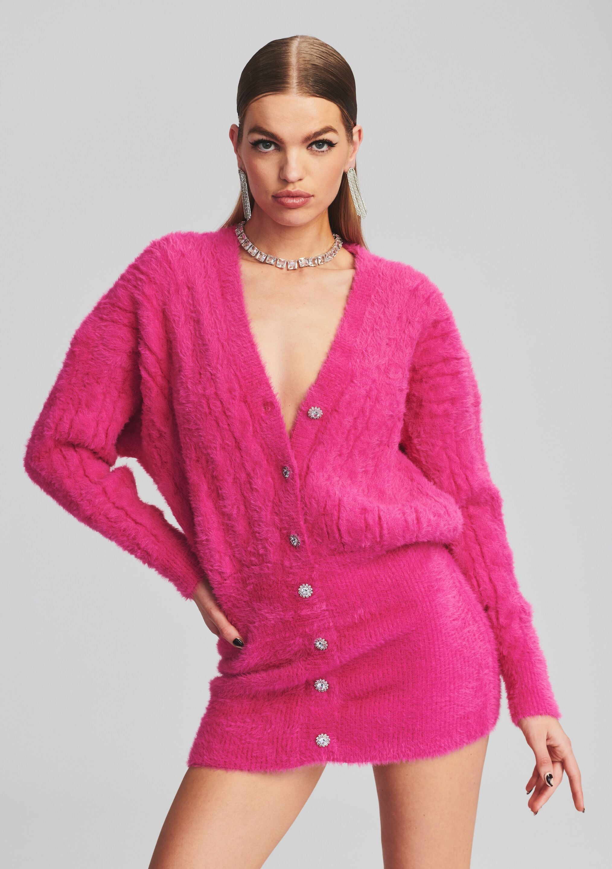 Pink fuzzy sweater on sale dress