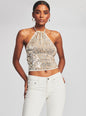 Stevie Sequin Crochet Halter Top - Retrofete