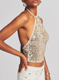 Stevie Sequin Crochet Halter Top - Retrofete