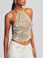 Stevie Sequin Crochet Halter Top - Retrofete