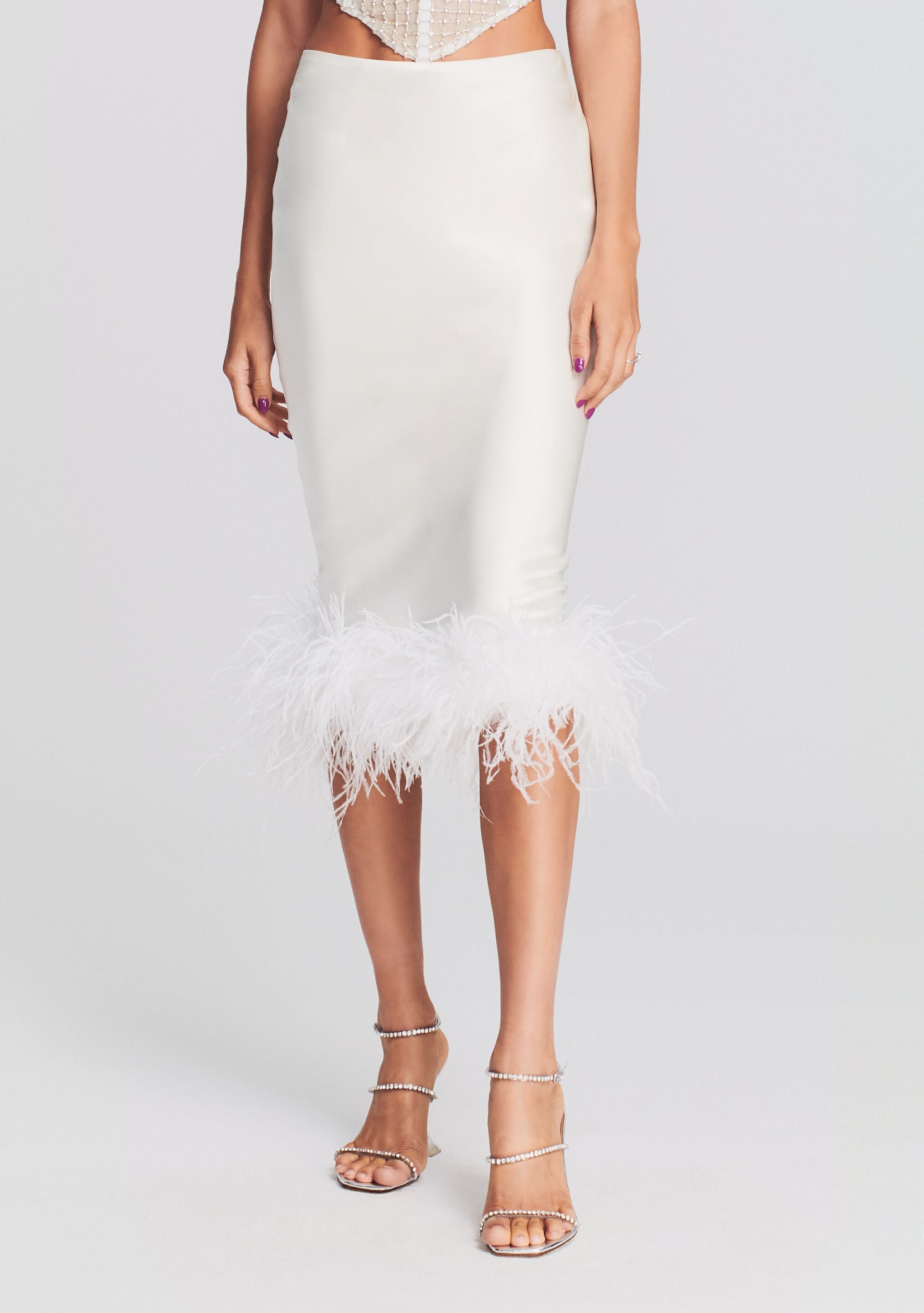 Retrofete pearl-embellished feather skirt - White