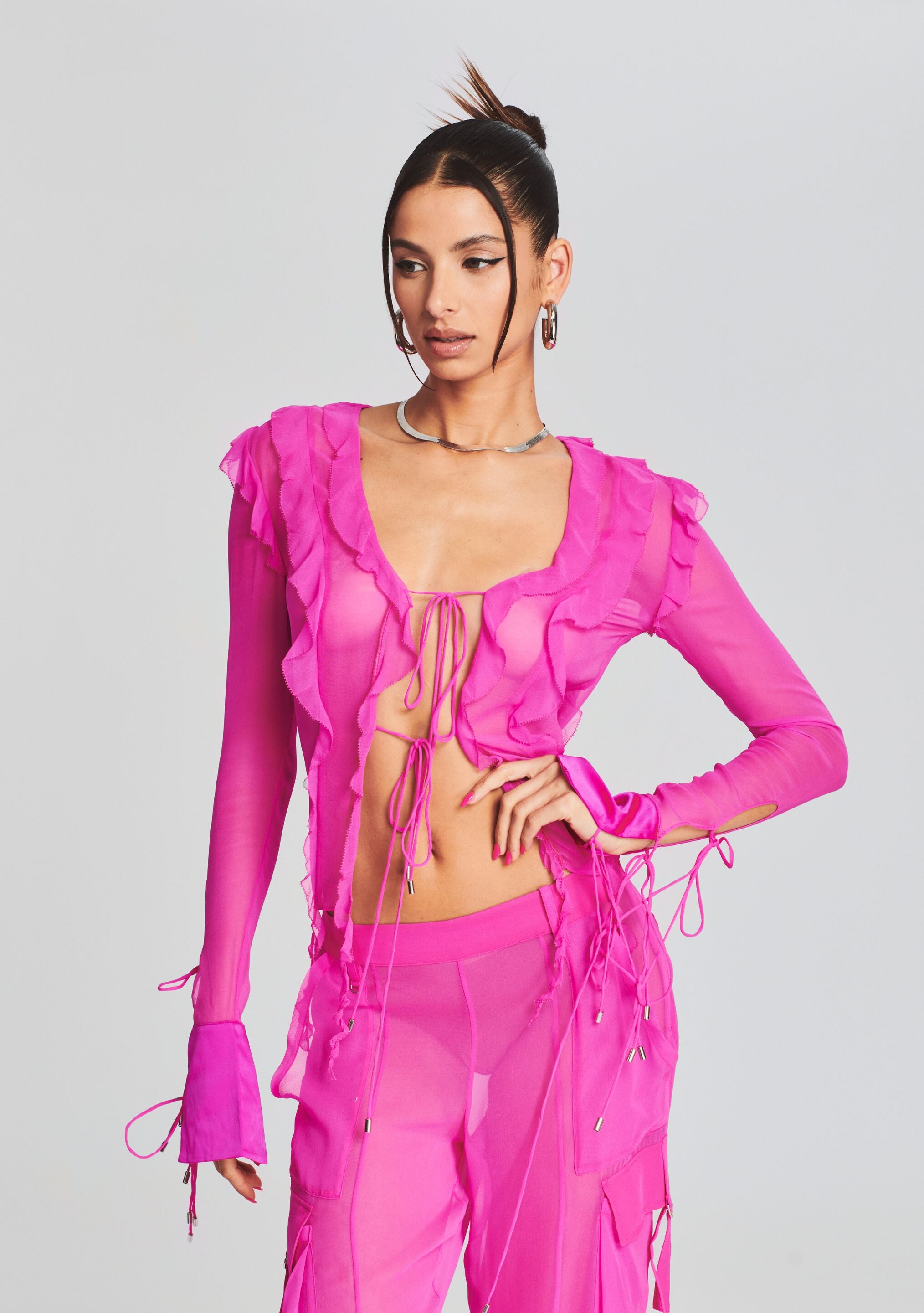 Hot pink chiffon shop top