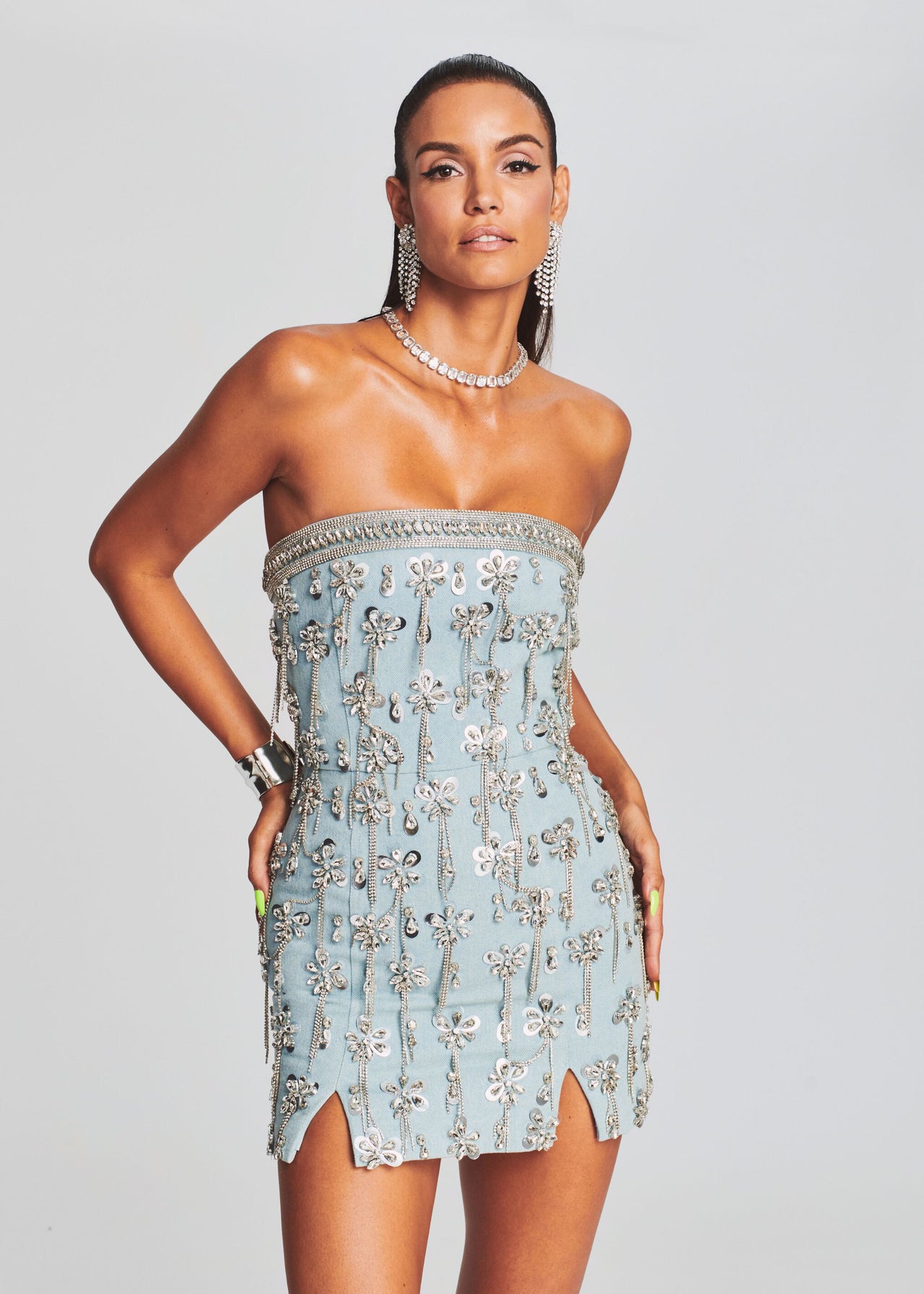 Linez Embellished Denim Dress Retrofete Linez Embellished Denim Dress Retrofete