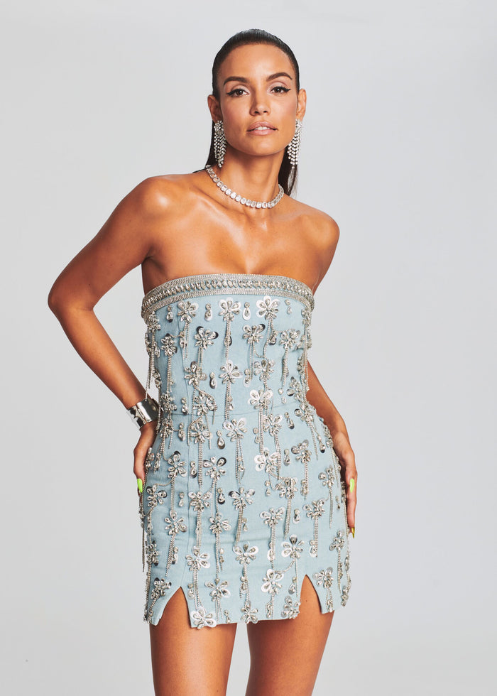 Linez Embellished Denim Dress – Retrofete