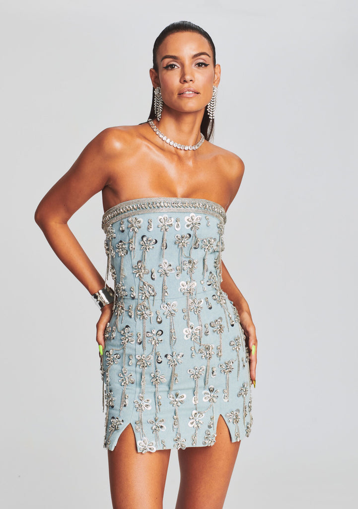 Linez Embellished Denim Dress – Retrofete