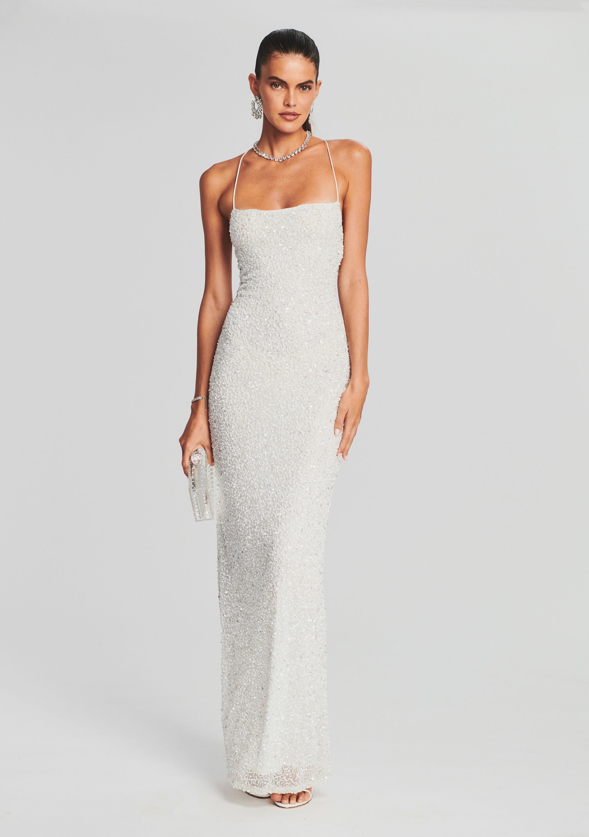 Olivia white sequin strapless maxi dress on sale