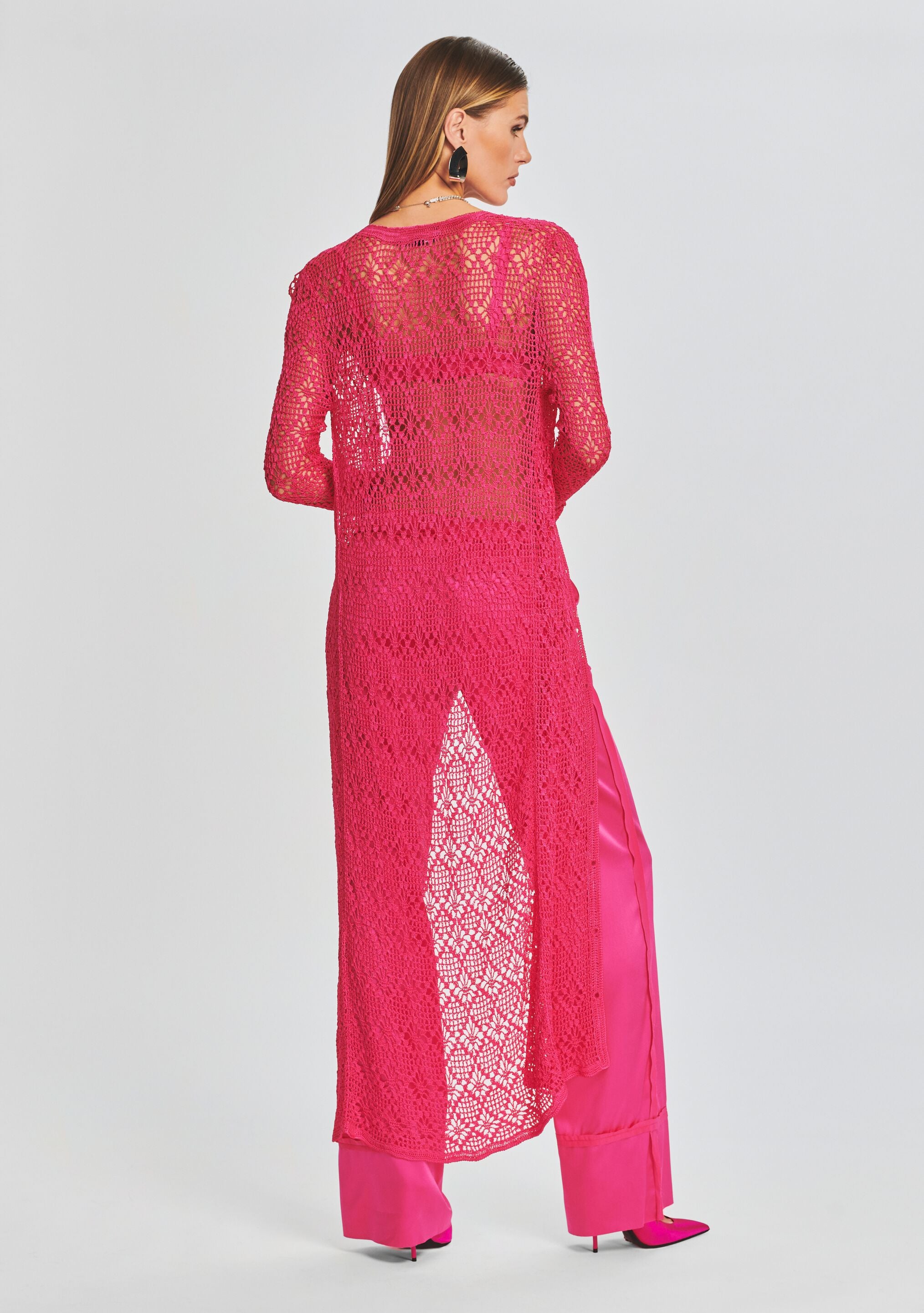 Floor length crochet cardigan hot sale
