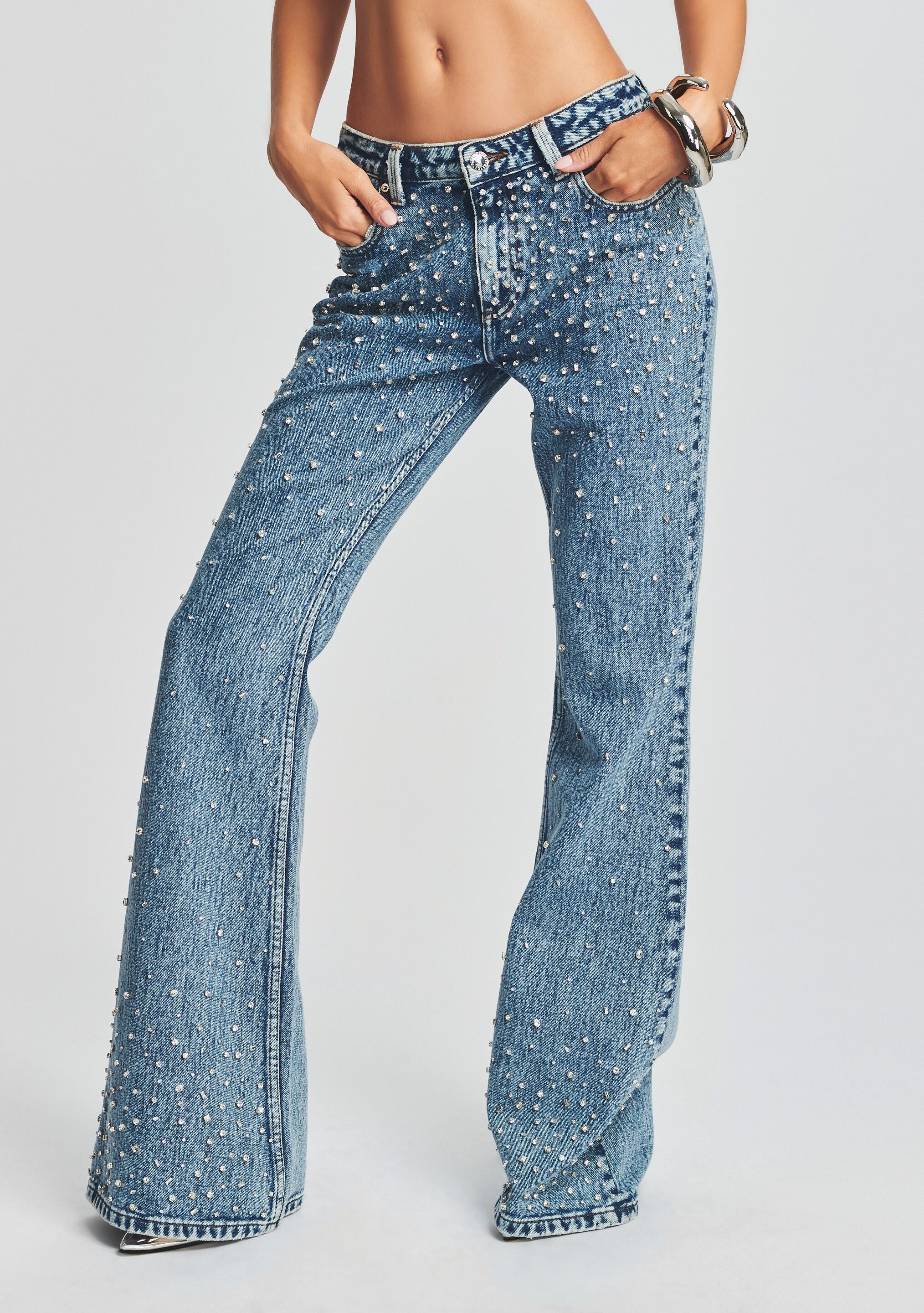 Embellished fur-print flared jeans