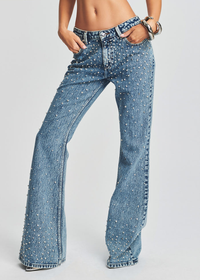 Moore Mid Rise Flare Crystal Embellished Jean