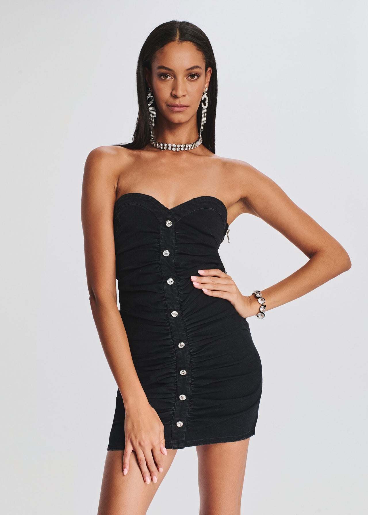 ebony strapless denim mini dress Letting It Go Strapless Denim Mini Dress (Light Denim)