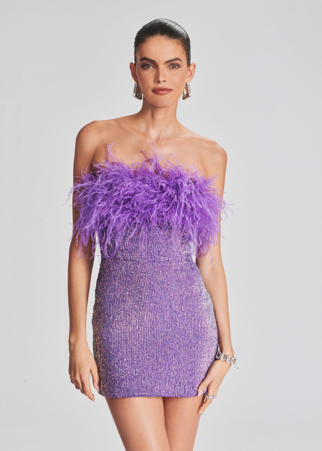 purple dress with feathers Kira Purple Sequin Feather Dress Purple / XL