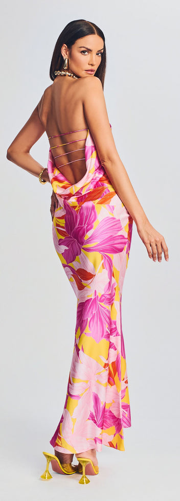 Keaton Silk Dress Ivory Hibiscus Floral - Retrofête