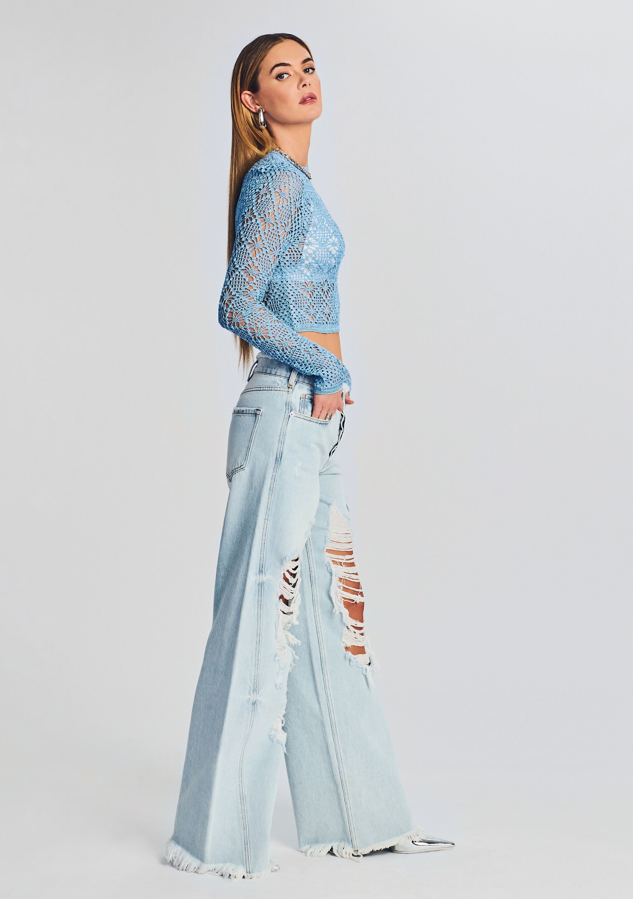 Light blue crochet top hotsell