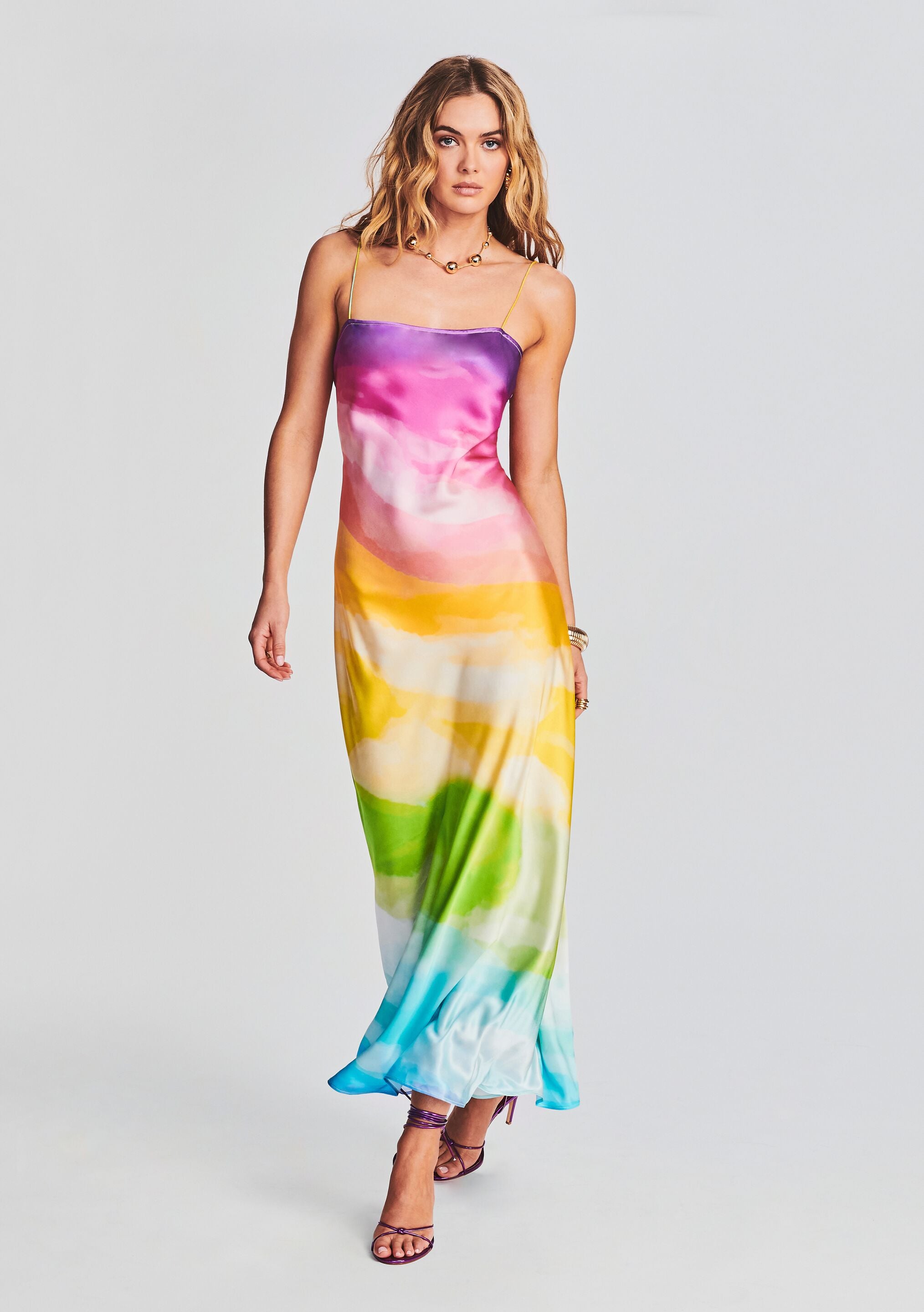 Rainbow silk dress on sale