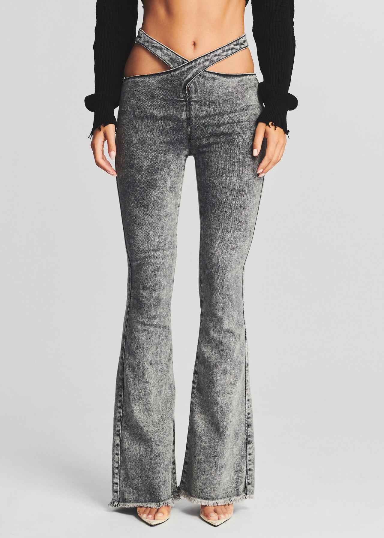 The Blake Stone Wash Mid-Rise Crop Flares The Blake Stone Wash Mid-Rise Crop Flares