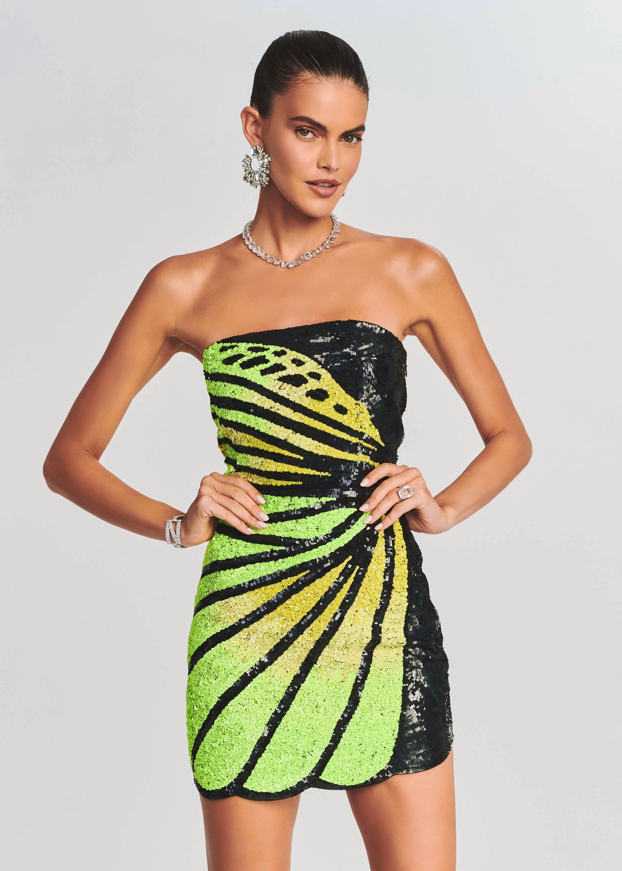 arabelle dress in black & pink retrofete Arabelle Sequin Dress Retrofete