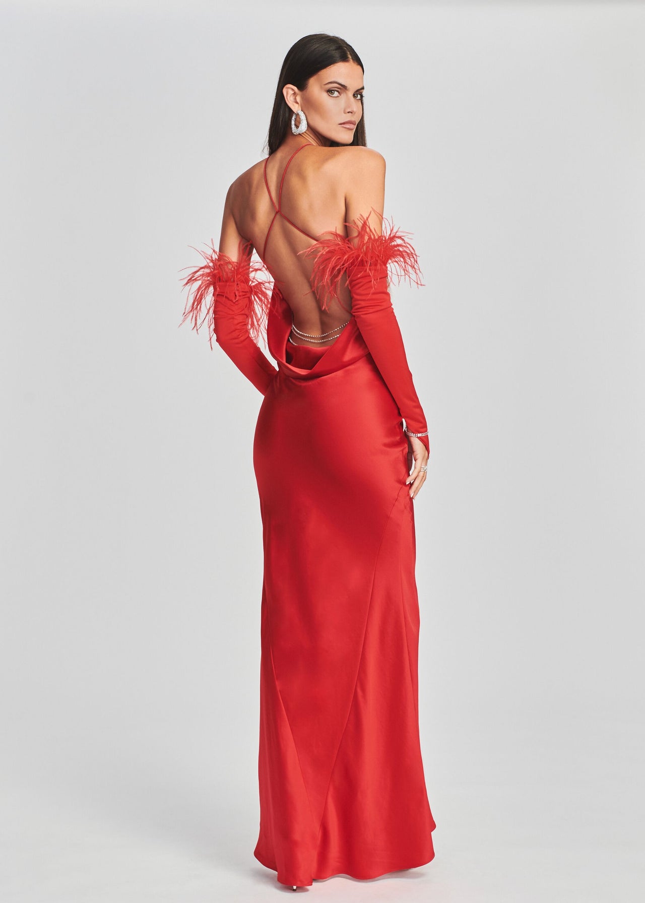 justine open-back charmeuse maxi dress Open back long sleeve gown